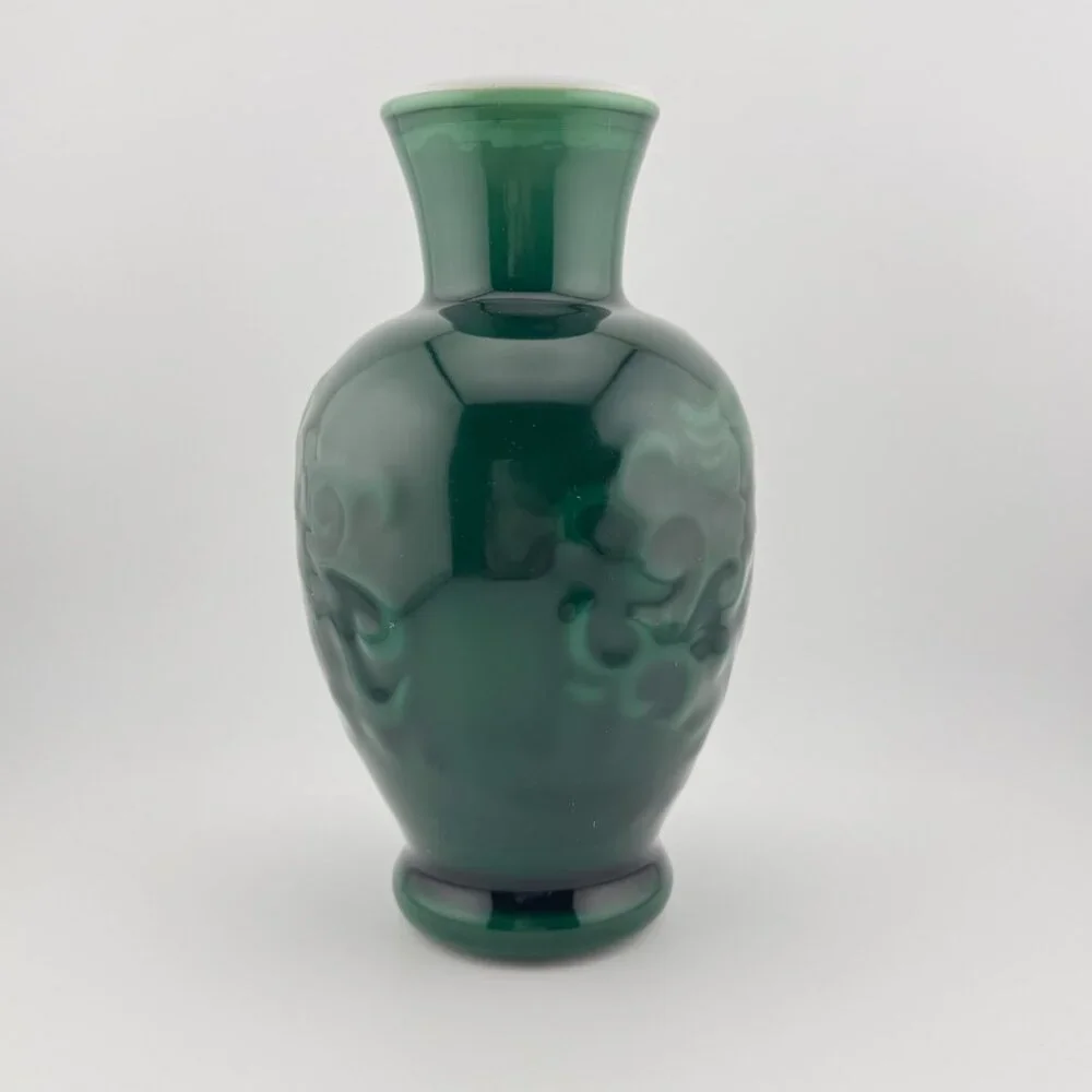 Vintage 1981 Avon Spring Bouquet Jade Green Milk Glass Fragrance Vase Collection